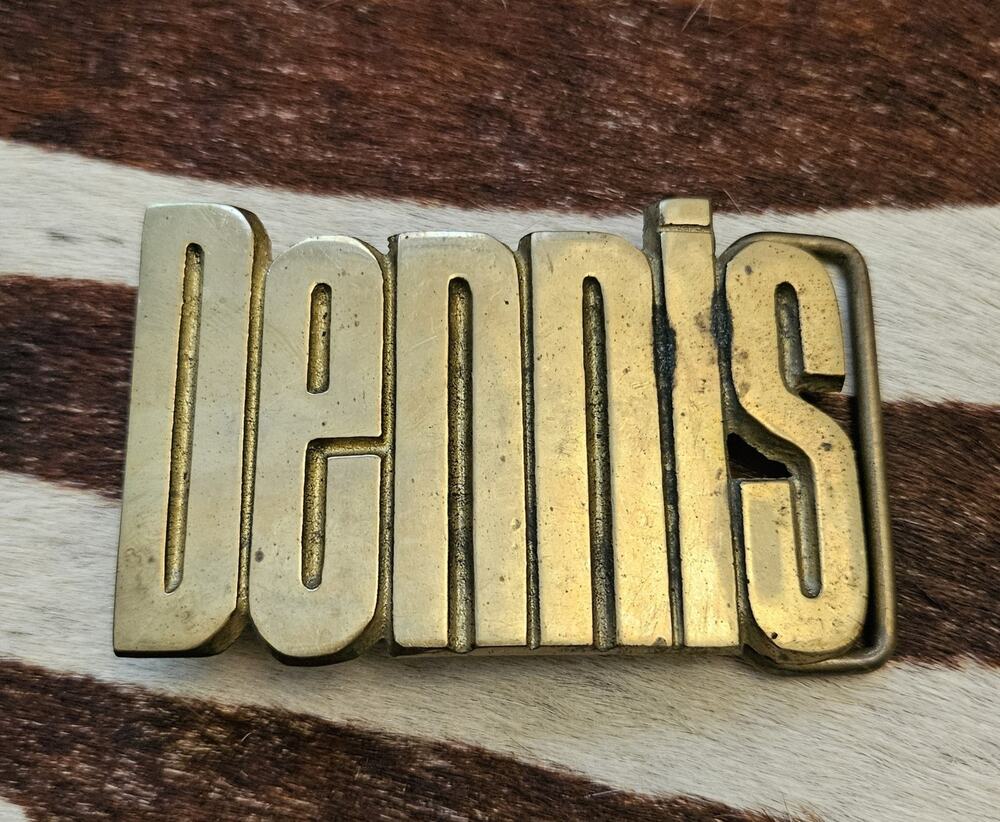 Vintage BBB Baron Buckle 1978 Dennis Cut-Out Solid Brass Name Belt Buckle